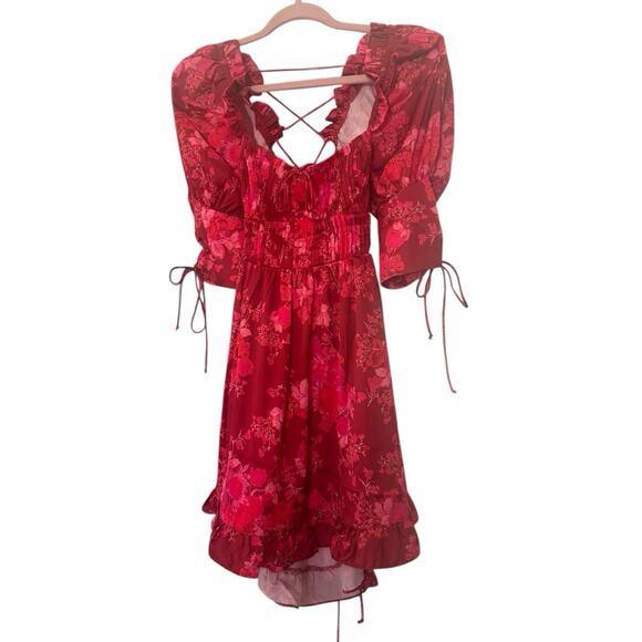 For Love & Lemons Red Alia Sultry Swing Seductive Dress Size Med NWT Floral - Picture 3 of 10